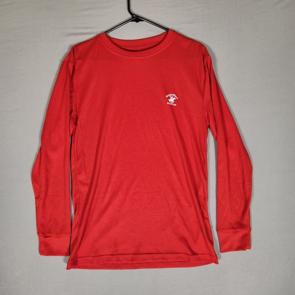 Beverly Hills Polo Club Red Thermal Shirt Mens Small Waffle Knit Lounge